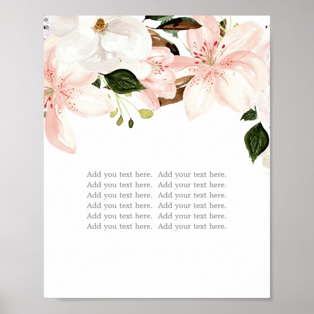 Blush pink floral lilies lily flowers blank sign (Front)