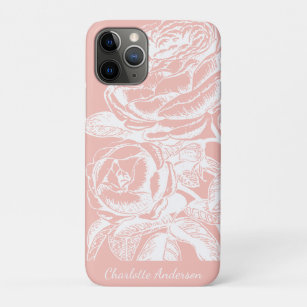 Blush Pink Floral Line Art Personalised Case-Mate iPhone Case