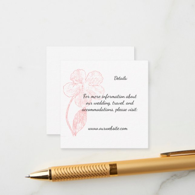 Blush Pink Floral Line Art Wedding Details Enclosure Card (Front/Back In Situ)