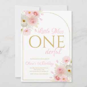 Blush Pink Floral Little Miss Onederful Birthday Invitation