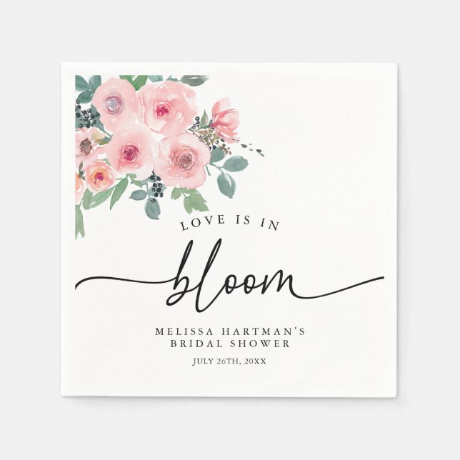 Blush Pink Floral Love Is In Bloom Bridal Shower Napkin (Front)