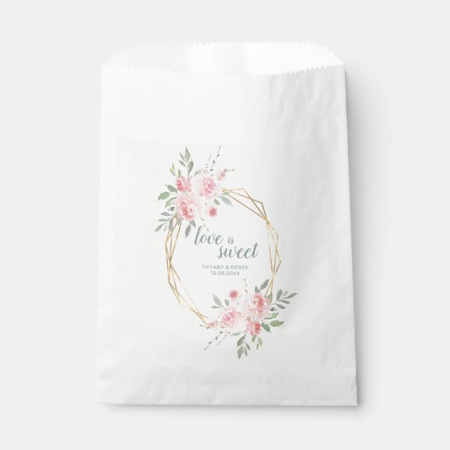 Blush Pink Floral Love is Sweet Wedding Favour Bags (Front)
