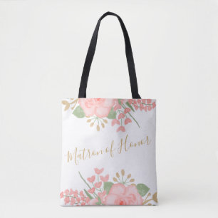 Blush Pink Floral Matron of Honour Tote Bag