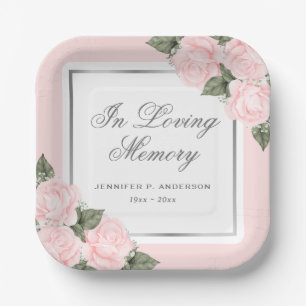 Blush Pink Floral Memorial Funeral Paper Plate