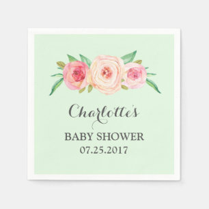 Blush Pink Floral Mint Baby Shower Napkin