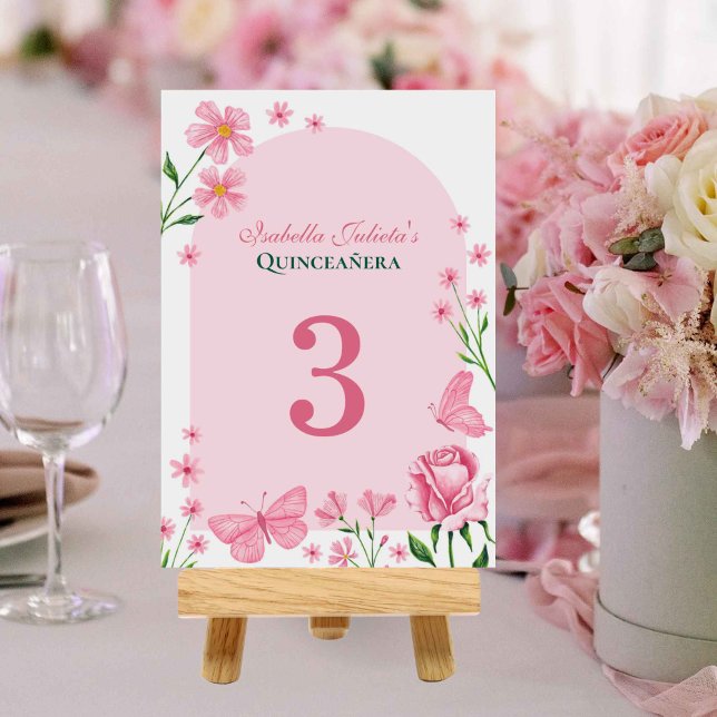 Blush Pink Floral Mis Quince Años Quinceañera Table Number (Blush Pink Floral Mis Quince Años Quinceañera Table Number)