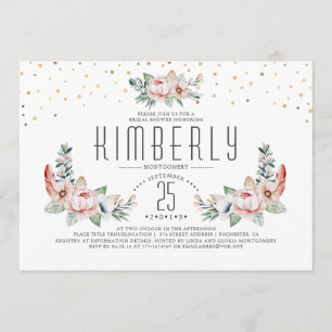 Blush Pink   Floral Modern Elegant Bridal Shower Invitation