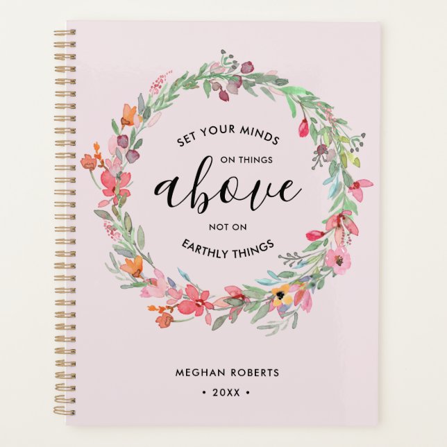 Blush Pink Floral Modern Personalised Scripture Planner (Front)