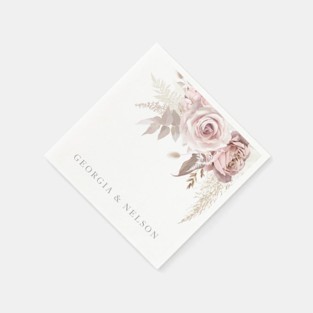 Blush Pink Floral Modern Wedding Napkin (Corner)
