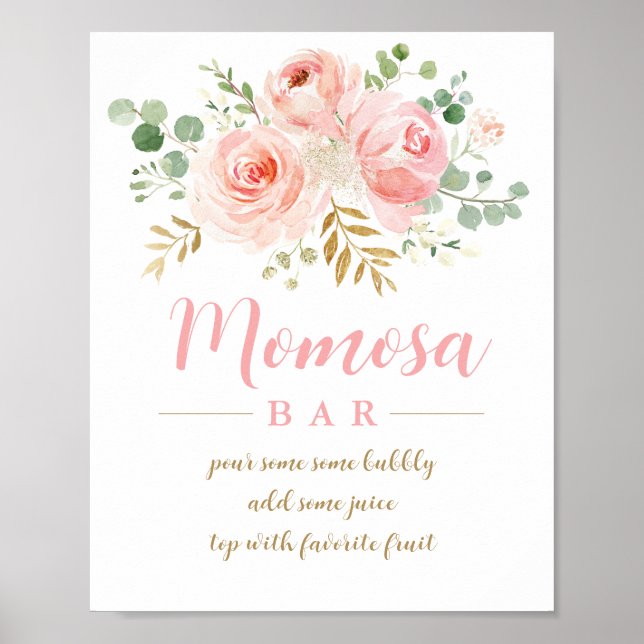 Blush Pink Floral Momosa Bar Sign (Front)