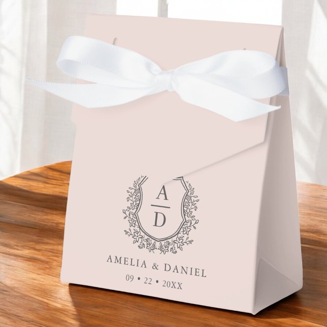 Blush Pink Floral Monogram Wedding Crest Modern Favour Box (Creator Uploaded)
