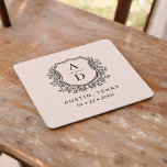 Blush Pink Floral Monogram Wedding Crest Modern Square Paper Coaster<br><div class="desc">Add an elegant touch to your celebration with the Modern Monogram Wedding Crest Square Paper Coaster. Featuring a sophisticated monogram crest design, these coasters are perfect for weddings, engagement parties, or bridal showers. The stylish square shape and high-quality, absorbent paper protect surfaces while enhancing your decor. Personalise with your initials...</div>