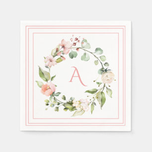 Blush Pink Floral Monogram Wedding Elegant Napkin