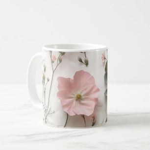 Blush Pink Floral Mug   Elegant Botanical Coffee C