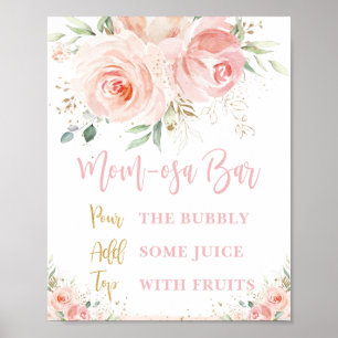 Blush Pink Floral Mum-osa Bar Baby Shower Sign