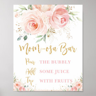 Blush Pink Floral Mum-osa Bar Baby Shower Sign