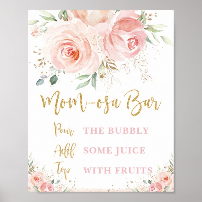 Blush Pink Floral Mum-osa Bar Baby Shower Sign  (Front)