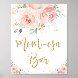 Blush Pink Floral Mum-osa Bar Baby Shower Sign