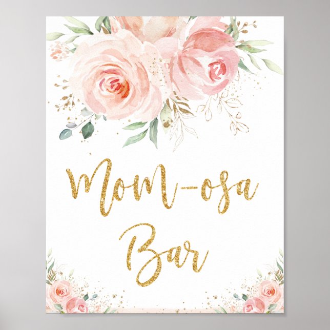 Blush Pink Floral Mum-osa Bar Baby Shower Sign  (Front)