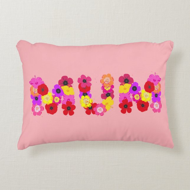 Blush Pink Floral Mum Typographic Accent Pillow (Front)