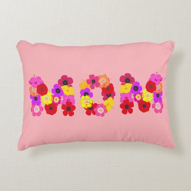 Blush Pink Floral Mum Typographic Decorative Cushion (Front)