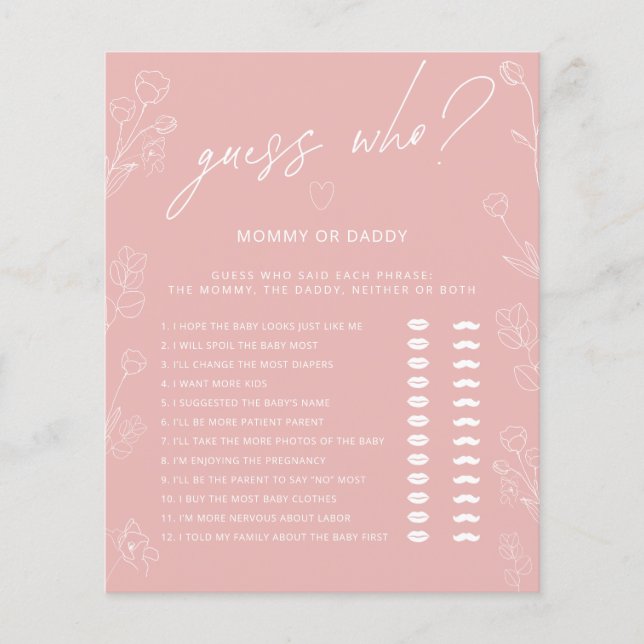  Blush Pink Floral Mummy or Daddy Baby Shower Game (Front)
