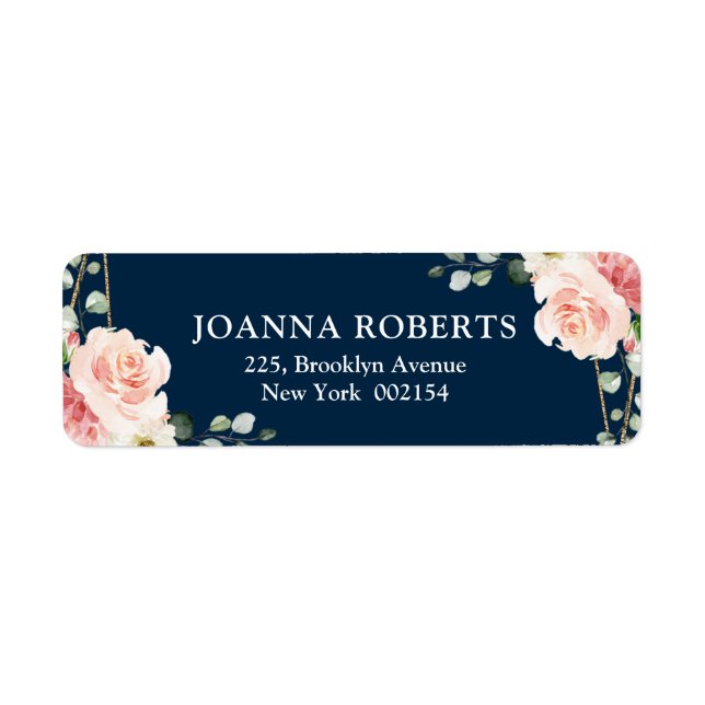 Blush Pink Floral Navy Geometric Botanical Wedding (Front)