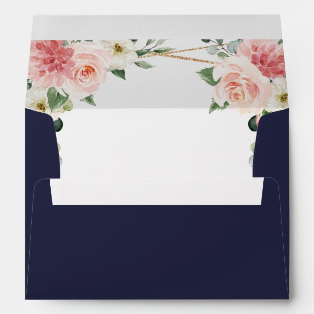 Blush Pink Floral Navy Geometric Botanical Wedding Envelope (Back (Bottom))