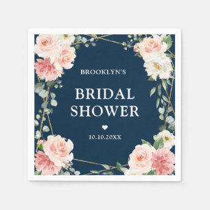Blush Pink Floral Navy Geometric Bridal Shower Napkin