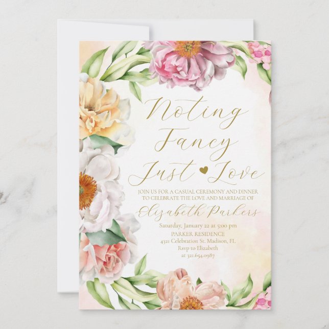 Blush Pink Floral Nothing Fancy Just Love  Invitation (Front)