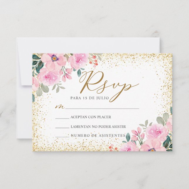 Blush Pink Floral Nuestra Boda Wedding RSVP Invitation (Front)