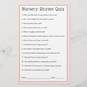 Blush Pink Floral Nursery Rhyme Shower Game