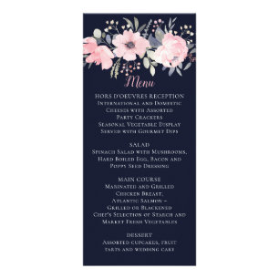 Blush Pink Floral on Navy Wedding   Menu