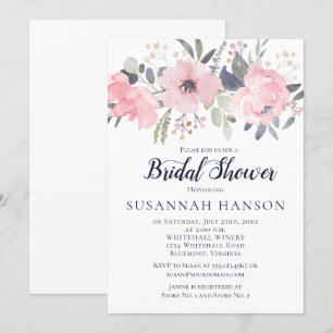 Blush Pink Floral on White Bridal Shower Invitation