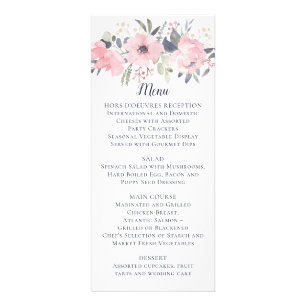 Blush Pink Floral on White Wedding   Menu