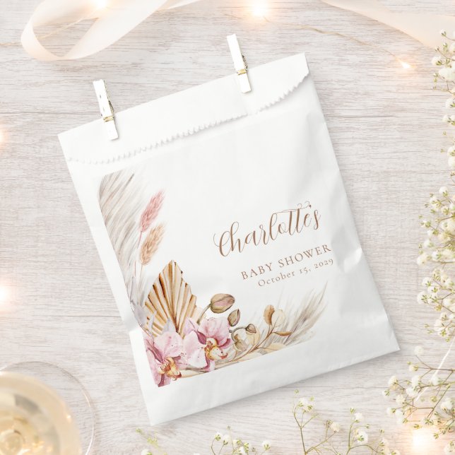 Blush Pink Floral Pampas Grass | Baby Shower  Favour Bags (Clipped)