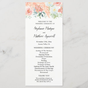 Blush Pink Floral Pampas Wedding Programme