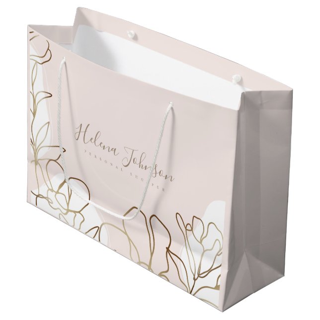 Blush Pink Floral Paper Bag  (Front Angled)