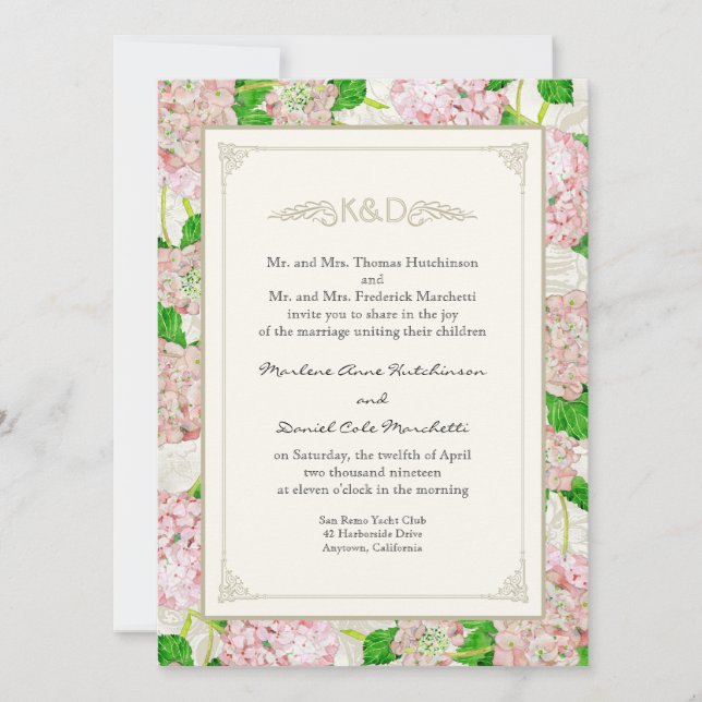 Blush Pink Floral Pastel Hydrangea Watercolor Lace Invitation (Front)
