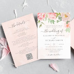 Blush Pink Floral Peony All In One QR Code Wedding Invitation<br><div class="desc">Announce your special day with this romantic and elegant all-in-one wedding invitation design. Featuring beautiful watercolor floral accents in blush pink hues framing your names and wedding details, this design exudes soft sophistication. The convenient layout includes space for all essential information, from the ceremony and reception details to accommodations and...</div>