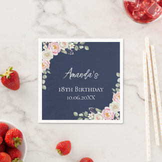 Blush Pink Floral Personalised Birthday Napkins