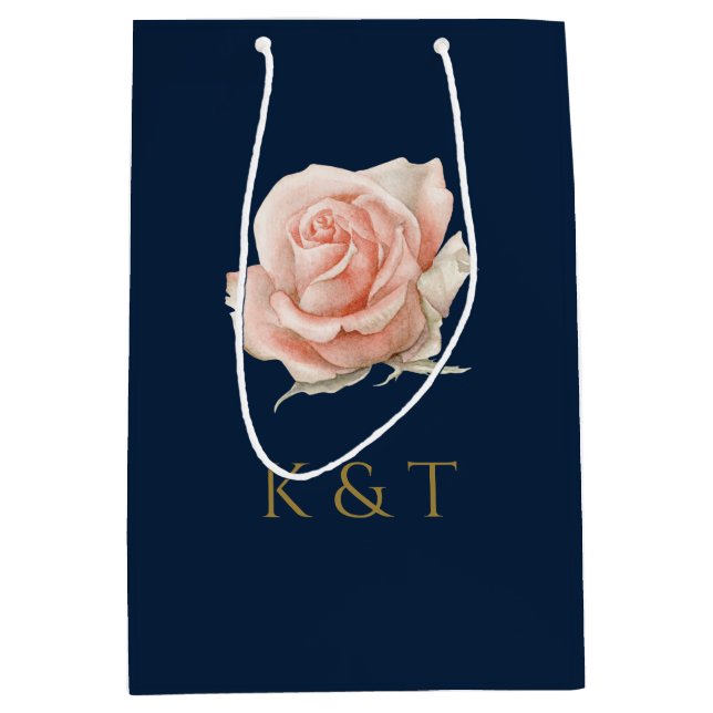 Blush Pink Floral Personalised Monogram Medium Gift Bag (Front)