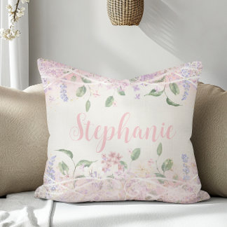 Blush Pink Floral Personalised Name Cushion