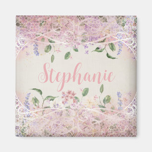 Blush Pink Floral Personalised Name Magnet