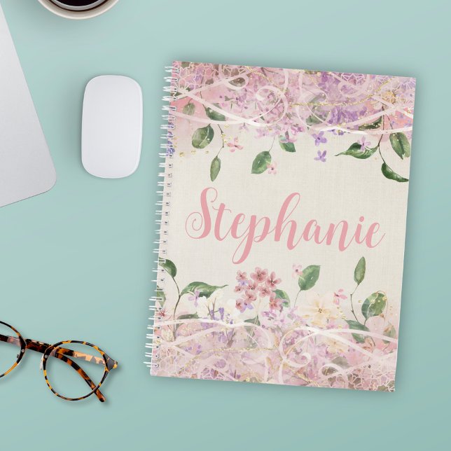 Blush Pink Floral Personalised Name Notebook (Creator Uploaded)