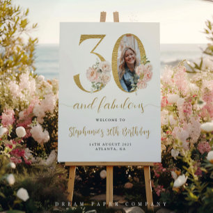Blush Pink Floral Photo 30th Birthday Welcome Sign