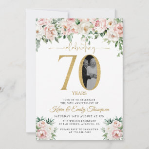 Blush Pink Floral Photo 70th Anniversary Invitation