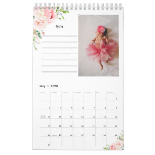 Blush Pink Floral Photo Calendar With Notes