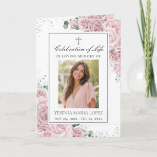Blush Pink Floral Photo Christian Funeral Memorial Programme