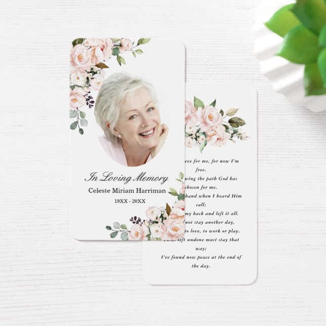 Blush Pink Floral Photo Funeral Prayer Card (Desk)